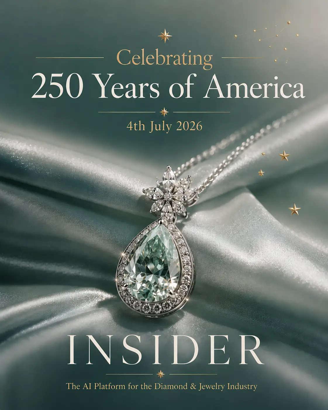 Celebrating 250 Years of America, a diamond pendant on sage silk